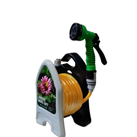 10 Meter Roll Up Garden Hose Reel with 8 Functions Nozzle Spray Gun