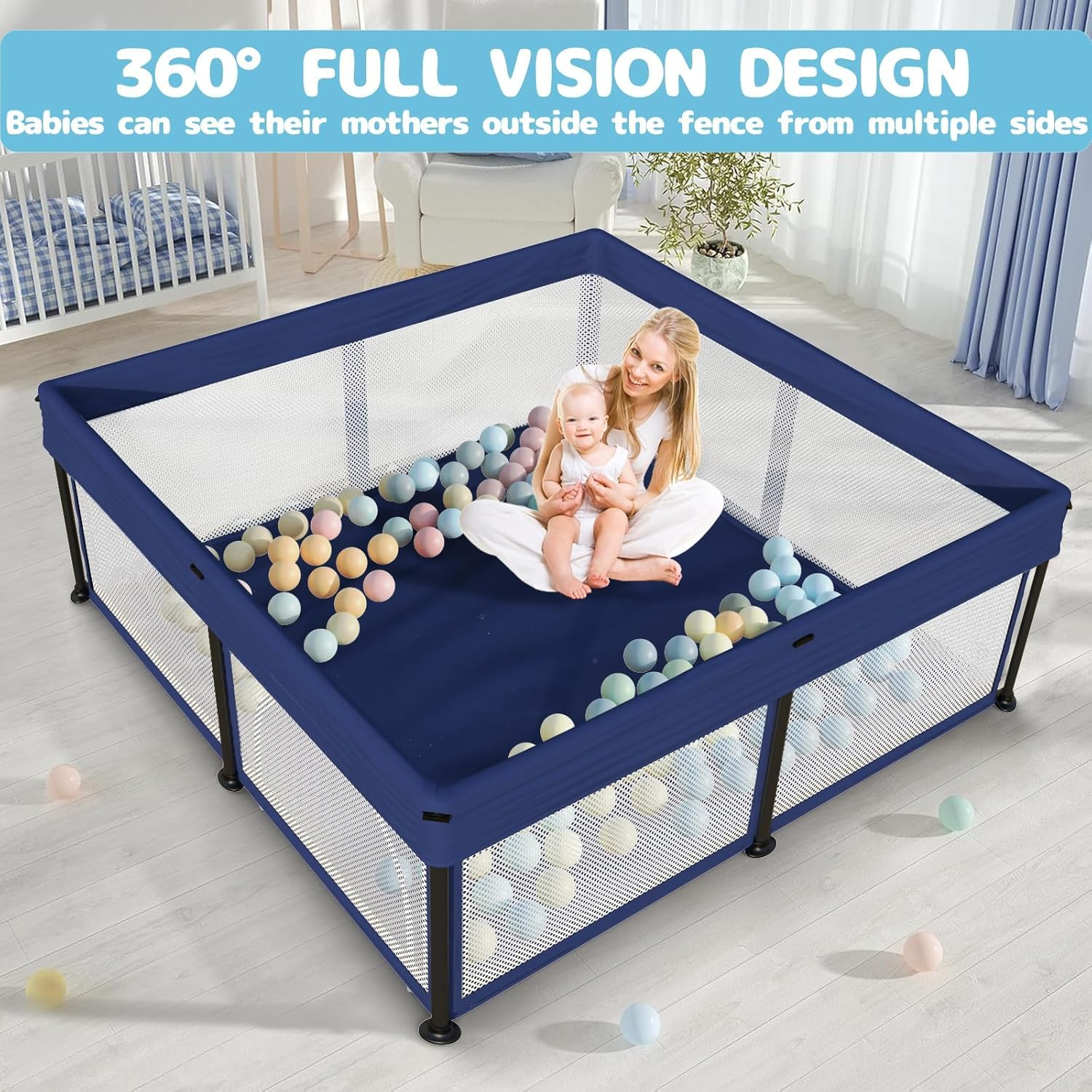 Portable Folding Playpen with Mat and 30 Balls | 120 x 120 x 68 cm