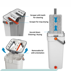 Flat Floor Mop and Bucket Set, Hands Free Squeezing Mop with Extendable Long Handle
