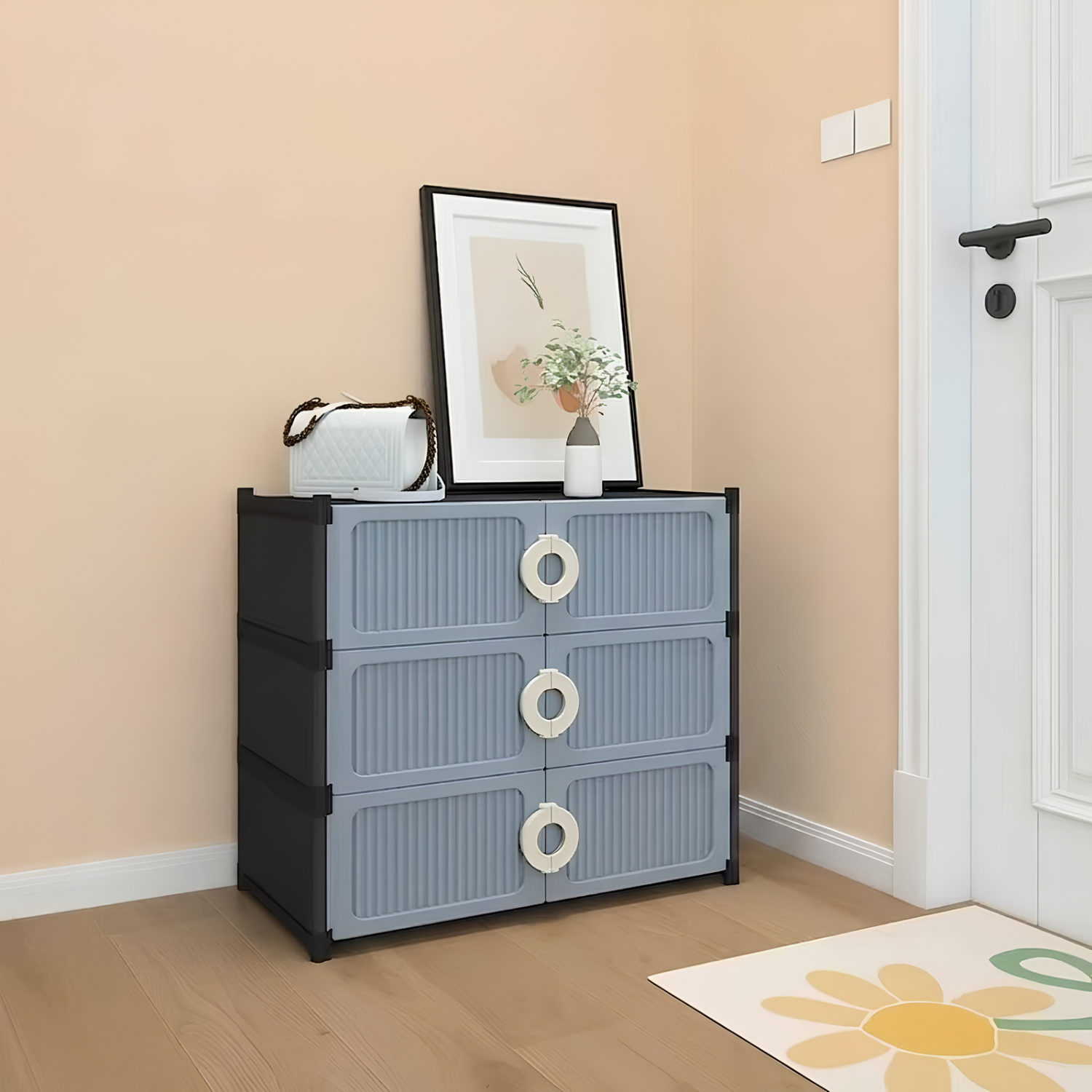 Multi Layer Foldable Shoe Cabinet with Fully Enclosed Anti Dust Storage Blue 3 Layer