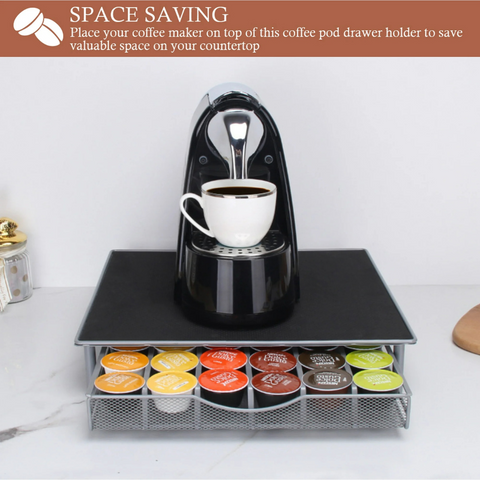 Coffee Pod Holder with Coffee Machine Storage Space, Coffee Capsule Organizer Drawer