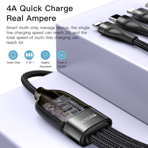 4 IN 1 Charging Cable - USB Type-C to 4 Ports  (2 Lightning + 2 USB C) - Yesido CA110