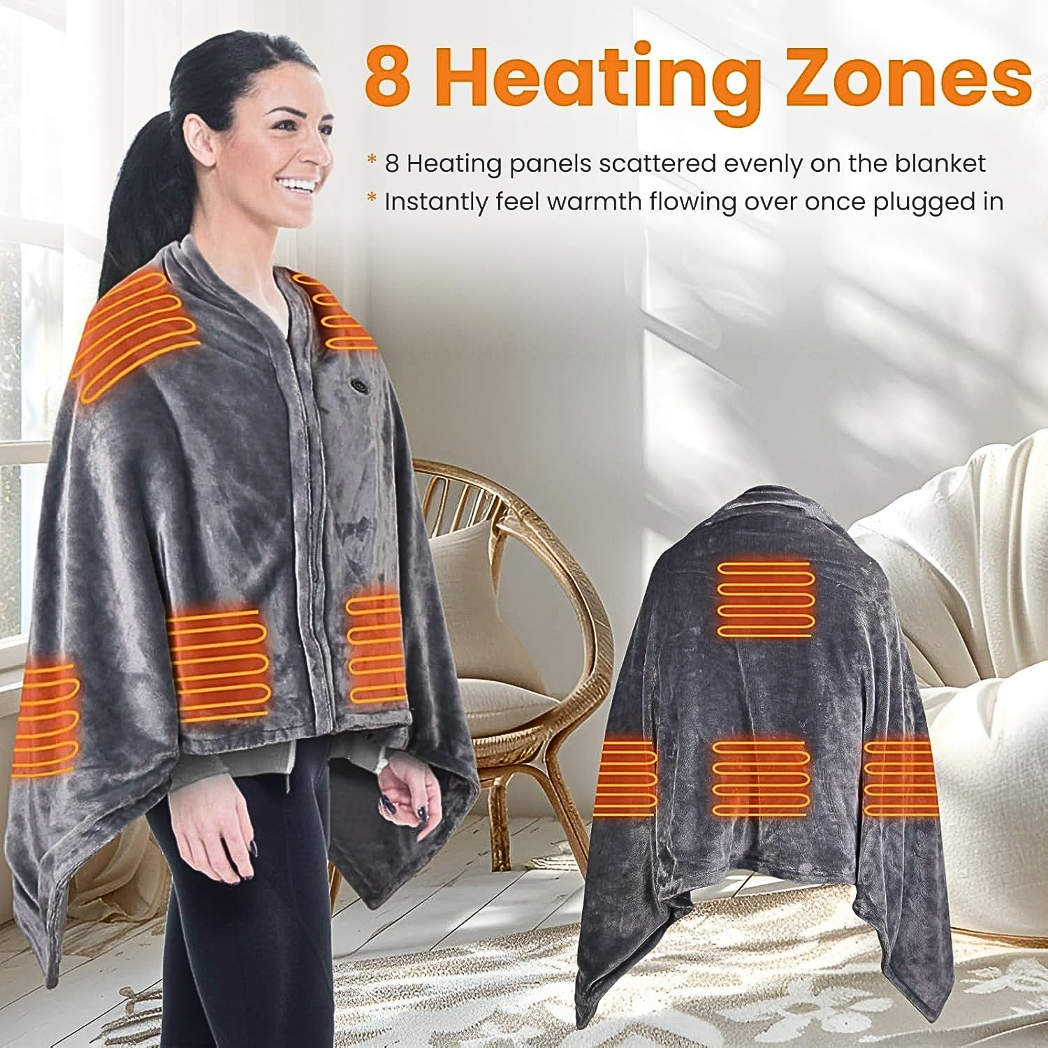 Portable USB Rechargeable Heating Outer Shawl Blanket with 3 Heating Levels