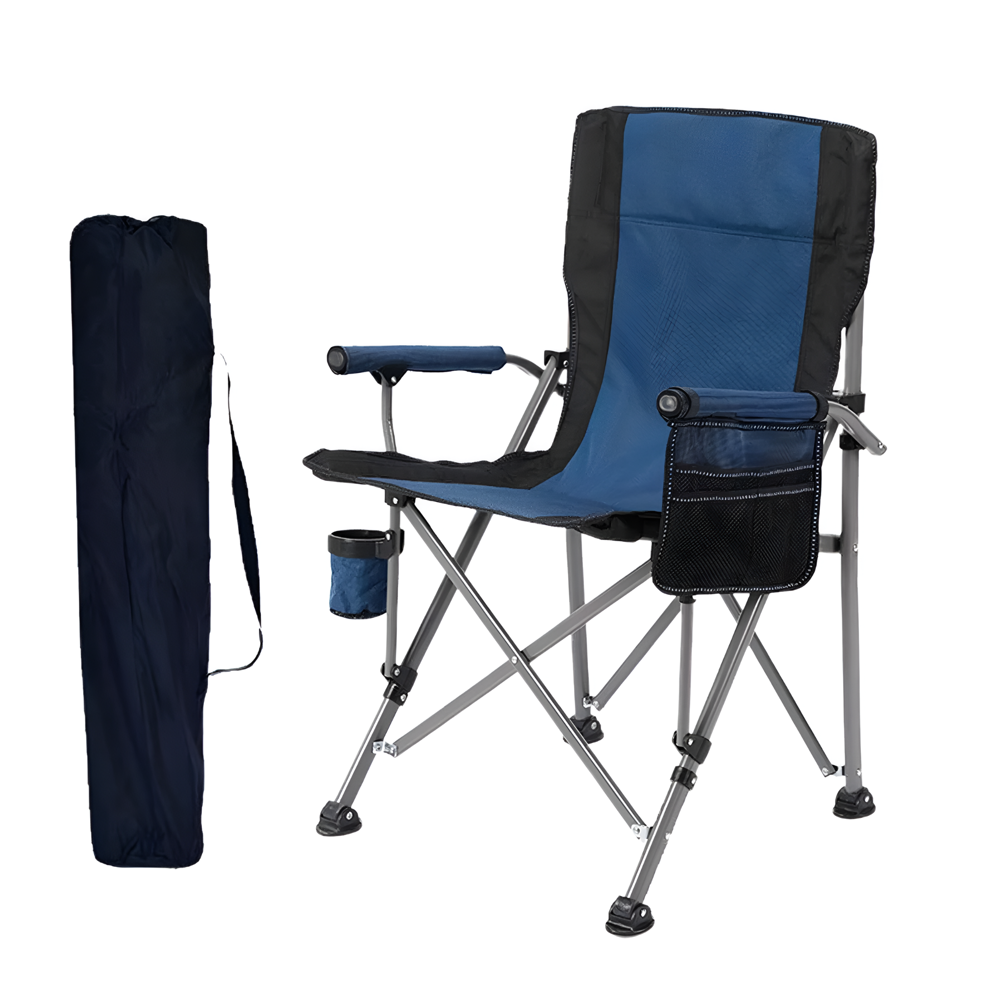 Folding Camping Chair Backpacking Side Pocket with Armrests, Cup Holder, Carry Bag