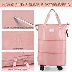 Foldable Expandable Travel Duffel Bag with Wheels Large Capacity