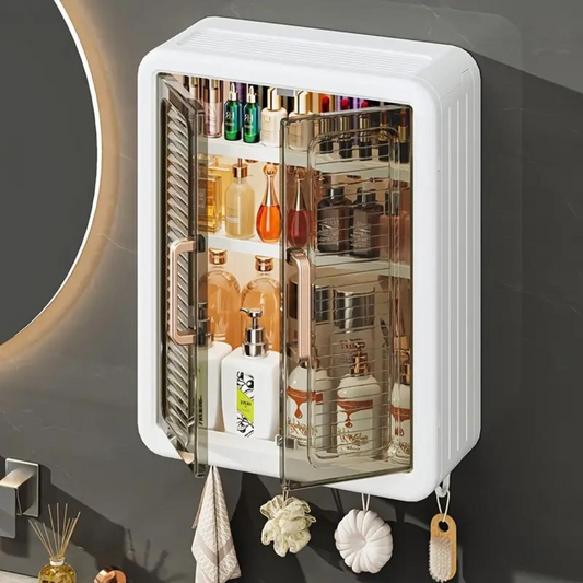 Wall Mounted Storage Cabinet, 3 Layer Punch Free Organizer Rack for Kitchen, Bathroom