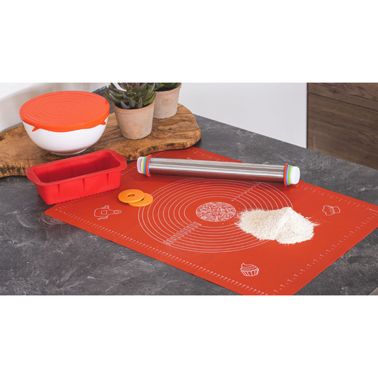 Non-stick Silicone Dough Mat, Kneading Rolling Baking Mat [45x60cm] Red