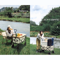 Collapsible Folding Wagon Trolley, 150KG Load Bearing Outdoor Wagon Cart