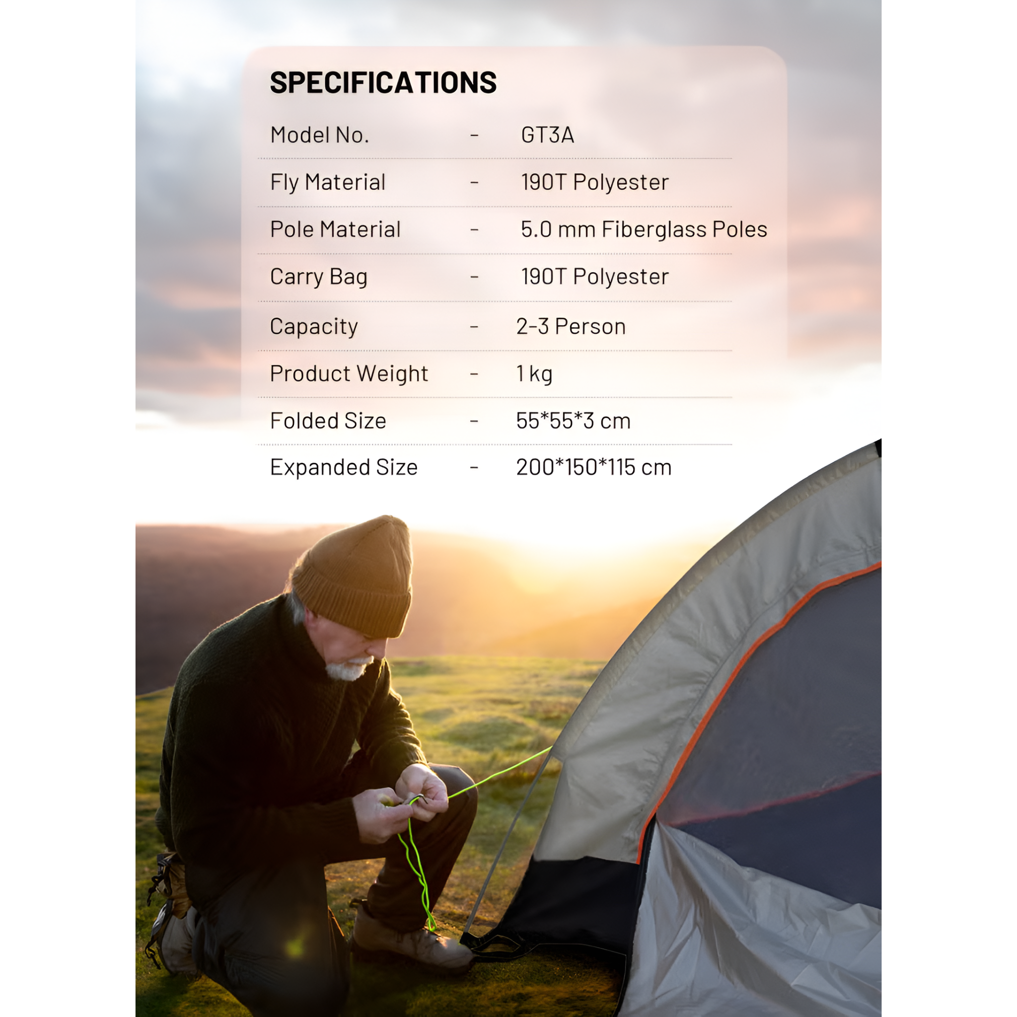 Green Lion Camping Tent GT3-PLUS with 2-3 Person Capacity