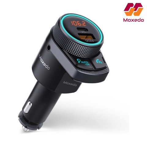 Moxedo Bluetooth FM Transmitter for Car, 38W Auto-Scan Radio, USB QC3.0+Type-C PD 20W Fast Charger Adapter