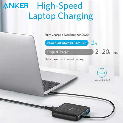 شاحن Anker PowerPort Atom III Slim (4 منافذ) 63 وات 2PD + 2 IQ - أسود 