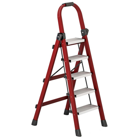 Portable Folding Household Ladder with Wide Anti-slip Pedal and Handle Bar, 150Kg Load Capacity