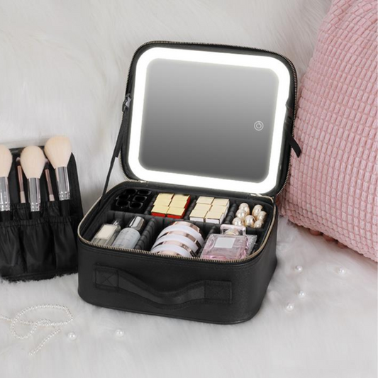 Travel Makeup Cosmetics Organizer Bag with LED Mirror