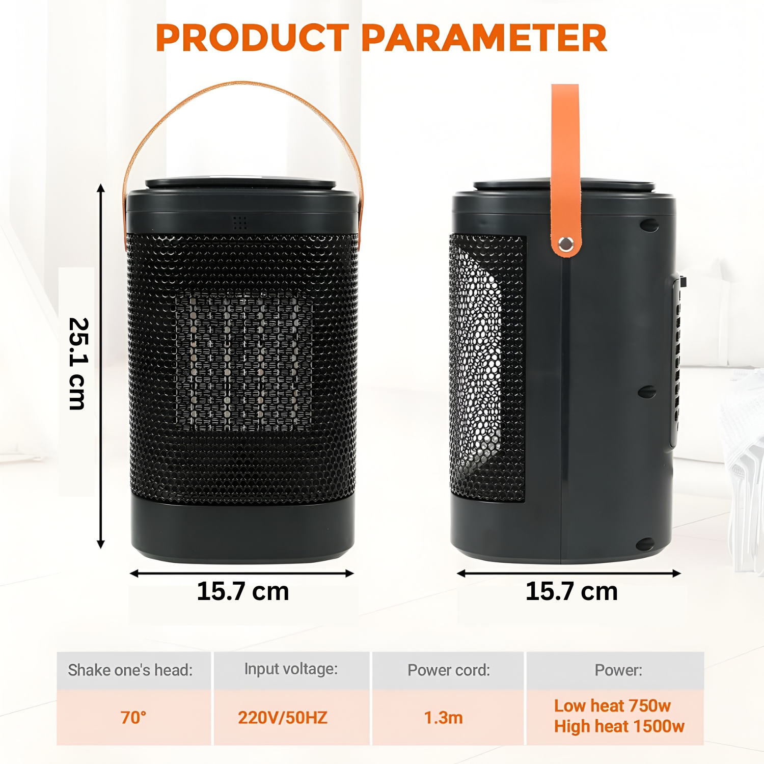 1500W Space Heater, Hot Air Blower with Touch Buttons and Remote Control