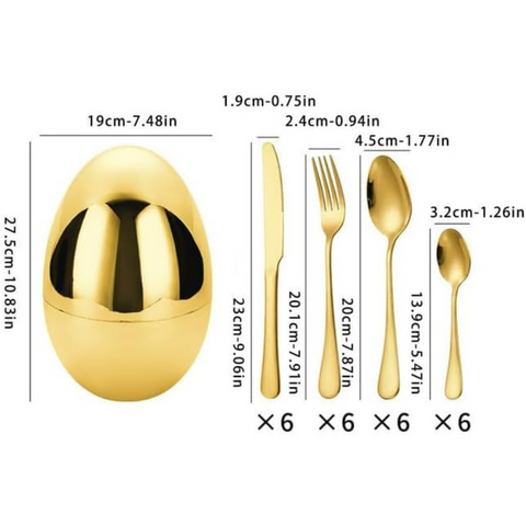 24 Pcs Premium Cutlery Set - Mirror Polished Stainless Steel Egg Shaped Cutlery