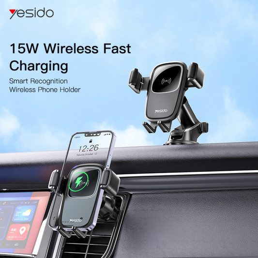 Car Mobile Phone Holder with 15W Quick Wireless Charging - Yesido C187