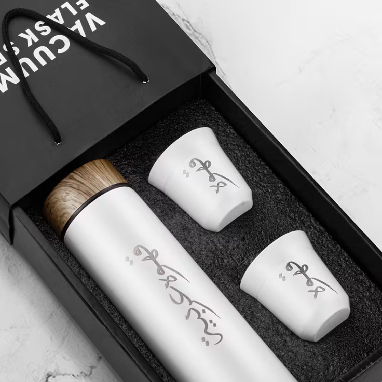 3 IN 1 500ml Thermal Vacuum Flask with 2 Arabic Coffee Gahwa Cups [GIFT EDITION] White