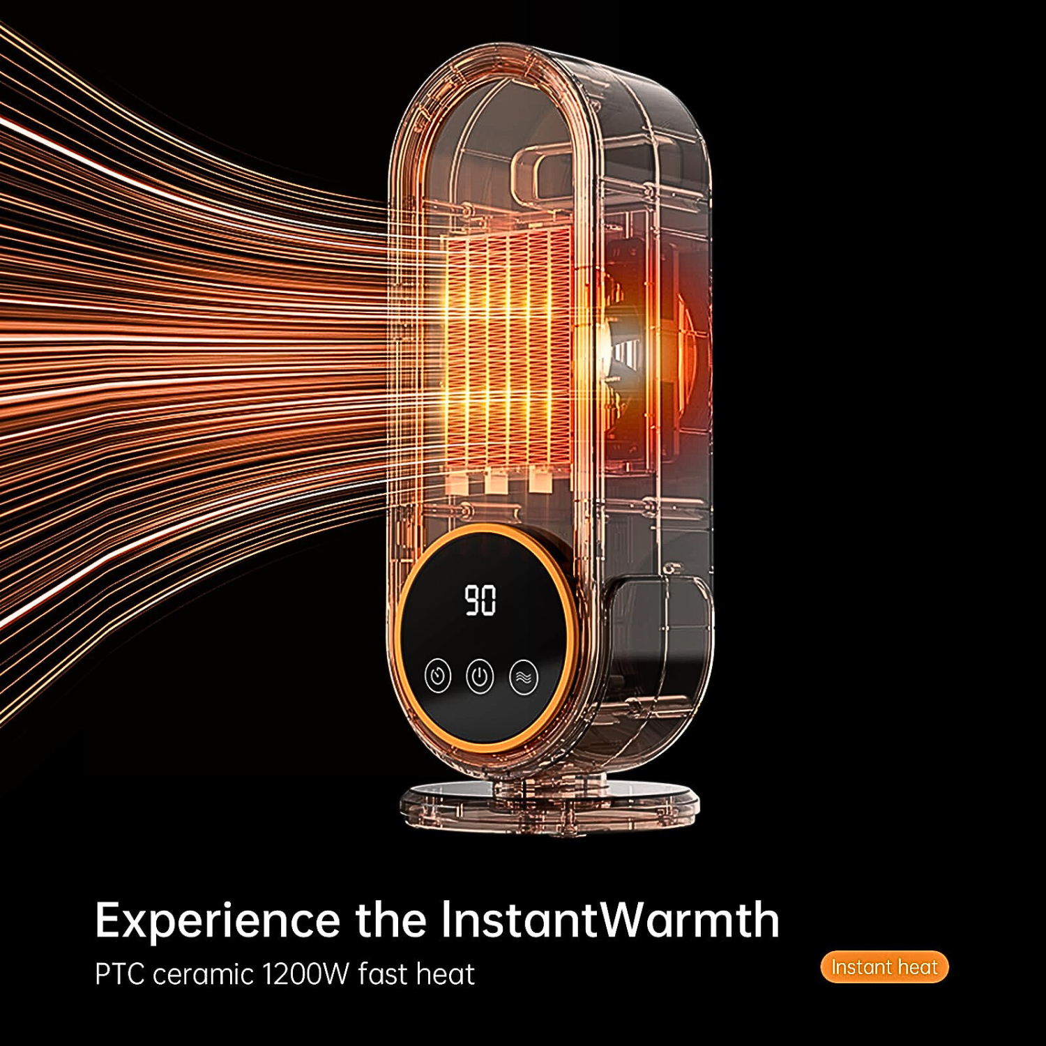 E68S 1200W Portable Electric Space Heater, Fast Heating With Remote Control, 3 Modes, Overheating Protection for Office Home