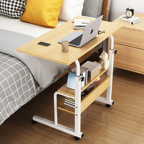 Bedside Laptop Desk Table with Storage Shelves