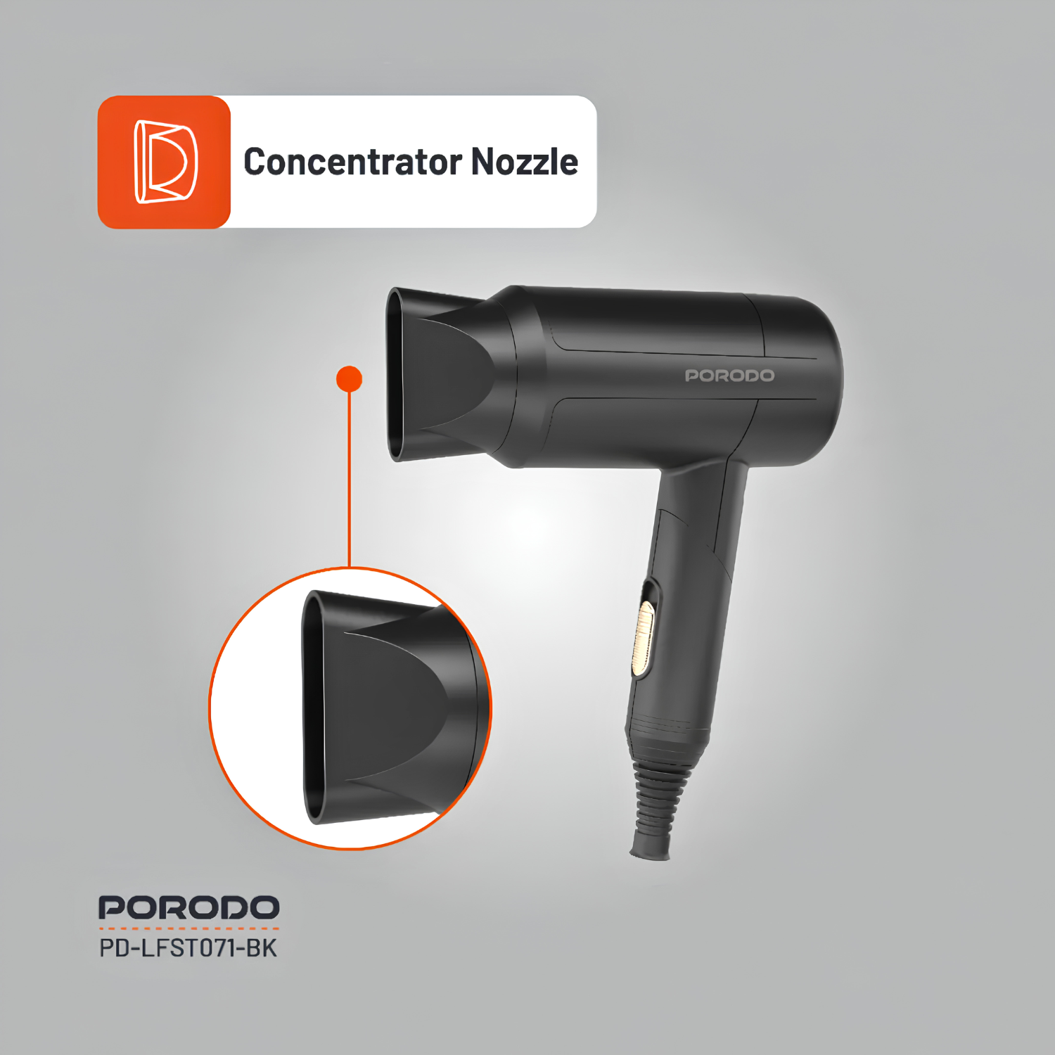 Porodo 1200W Foldable Hair Dryer with Negative Ion Technology