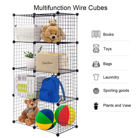 8 Cubes DIY Metal Grid Wire Wardrobe Organizer Home Decor Shelf