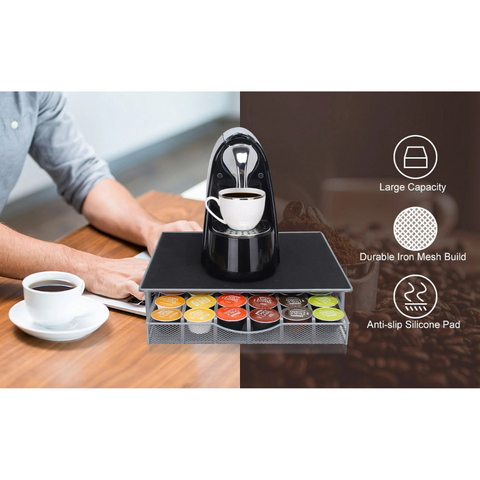 Coffee Pod Holder with Coffee Machine Storage Space, Coffee Capsule Organizer Drawer