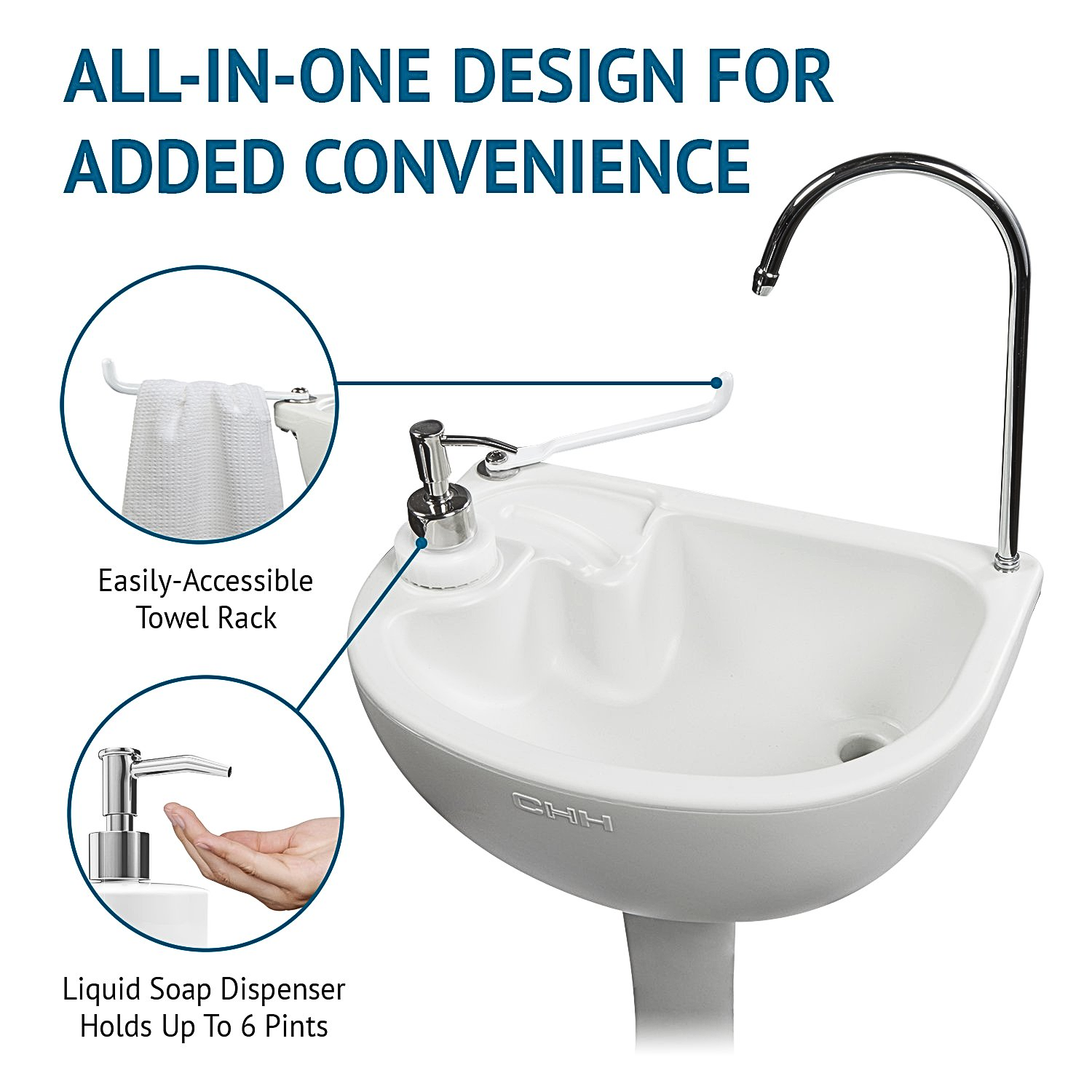Portable Outdoor Camping Handwash Gooseneck Wash Basin with Foot Press Pump, Soap Dispenser, Faucet & Towel Holder