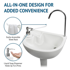 Portable Outdoor Camping Handwash Gooseneck Wash Basin with Foot Press Pump, Soap Dispenser, Faucet & Towel Holder