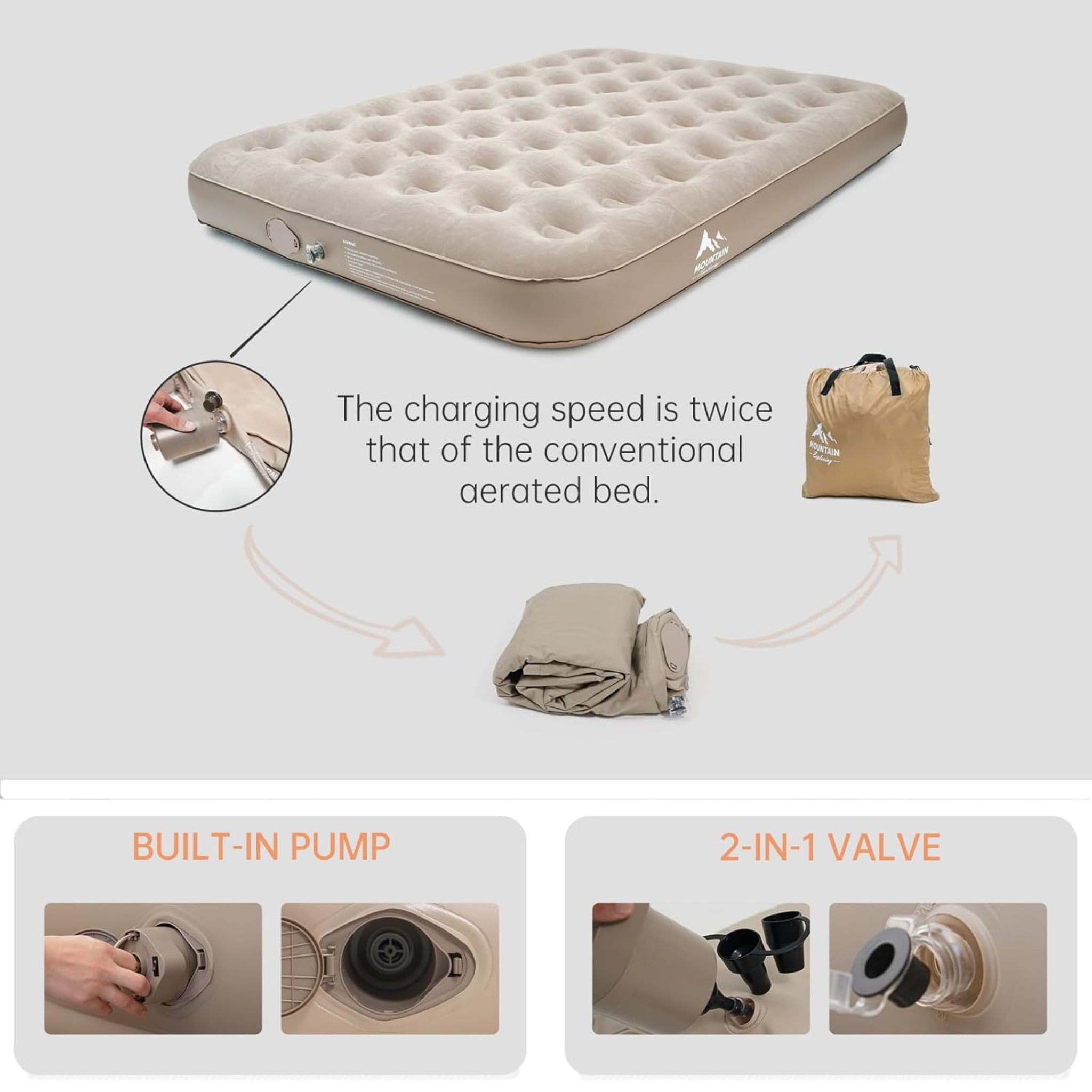 Portable Inflatable Blow Up Air Mattress Bed with Built-in Automatic Pump for Outdoor Camping