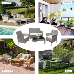 4 Seater Cushion Sofa Chairs with Center Table Outdoor Garden Furniture Set