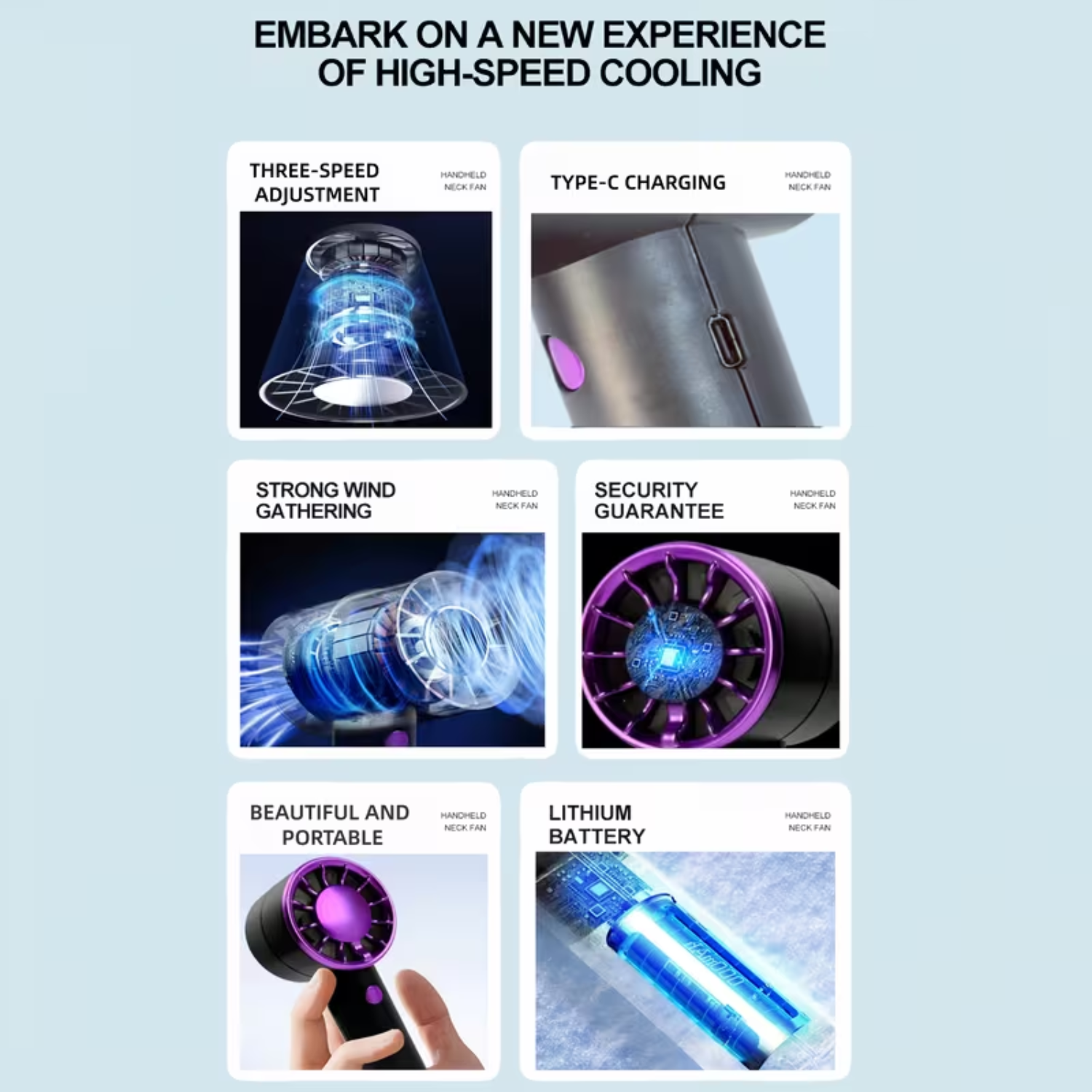 Portable Handheld Personal Pocket Fan 0808, 500mAh USB C Rechargeable