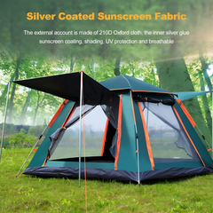 2.1 x 2.1 Meter Automatic Camping Tent with Sun Shade Canopy – Family Size for 3-4 Person