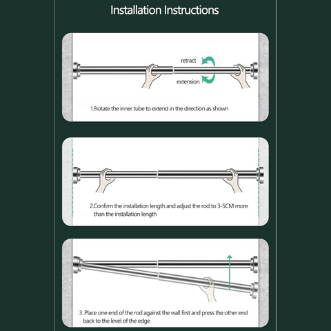 Extendable Tension Rod for Curtain - Curtain Pole, Adjustable Wardrobe Rail