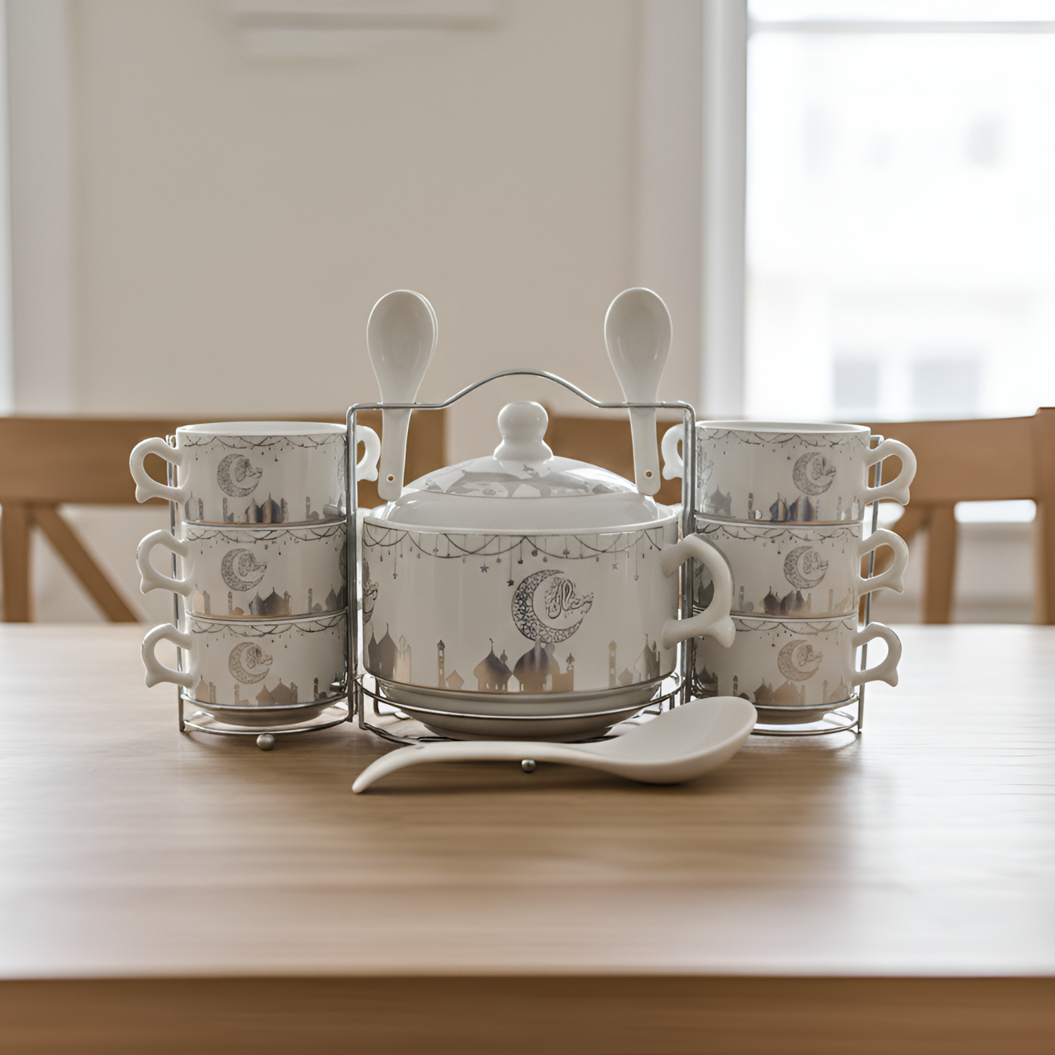 15 Pcs Ramadan Special Soup Set with Stand Sliver Moon