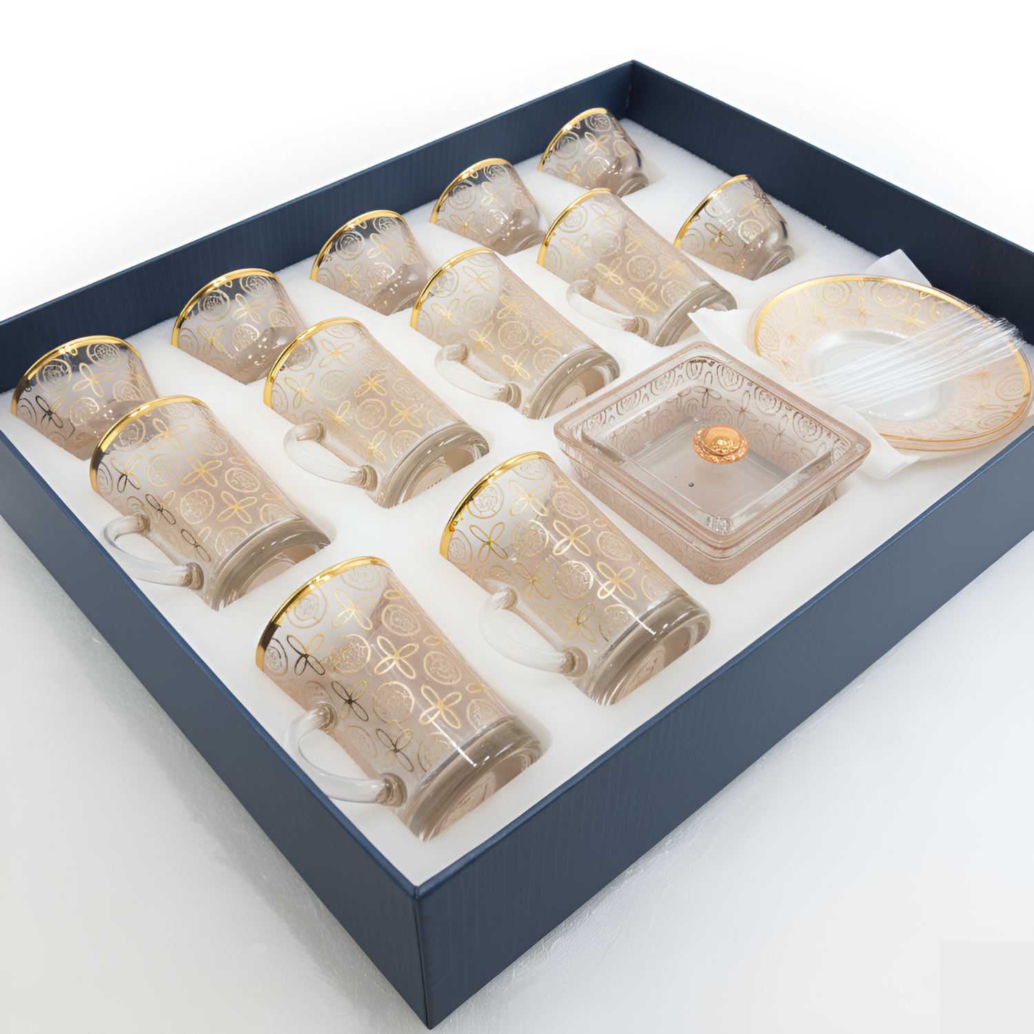 Glass Tea Cups and Ceramic Arabic Coffee Qahwa Cups Set (18 Pcs)