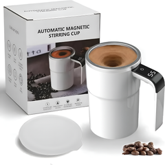 Automatic Magnetic Self-Stirring Mug With Lid Digital Display Rechargeable Mixing Cup White