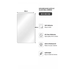 Acrylic Glass Wall Mirror, HD Self Adhesive DIY Mirror 40 X 60 CM