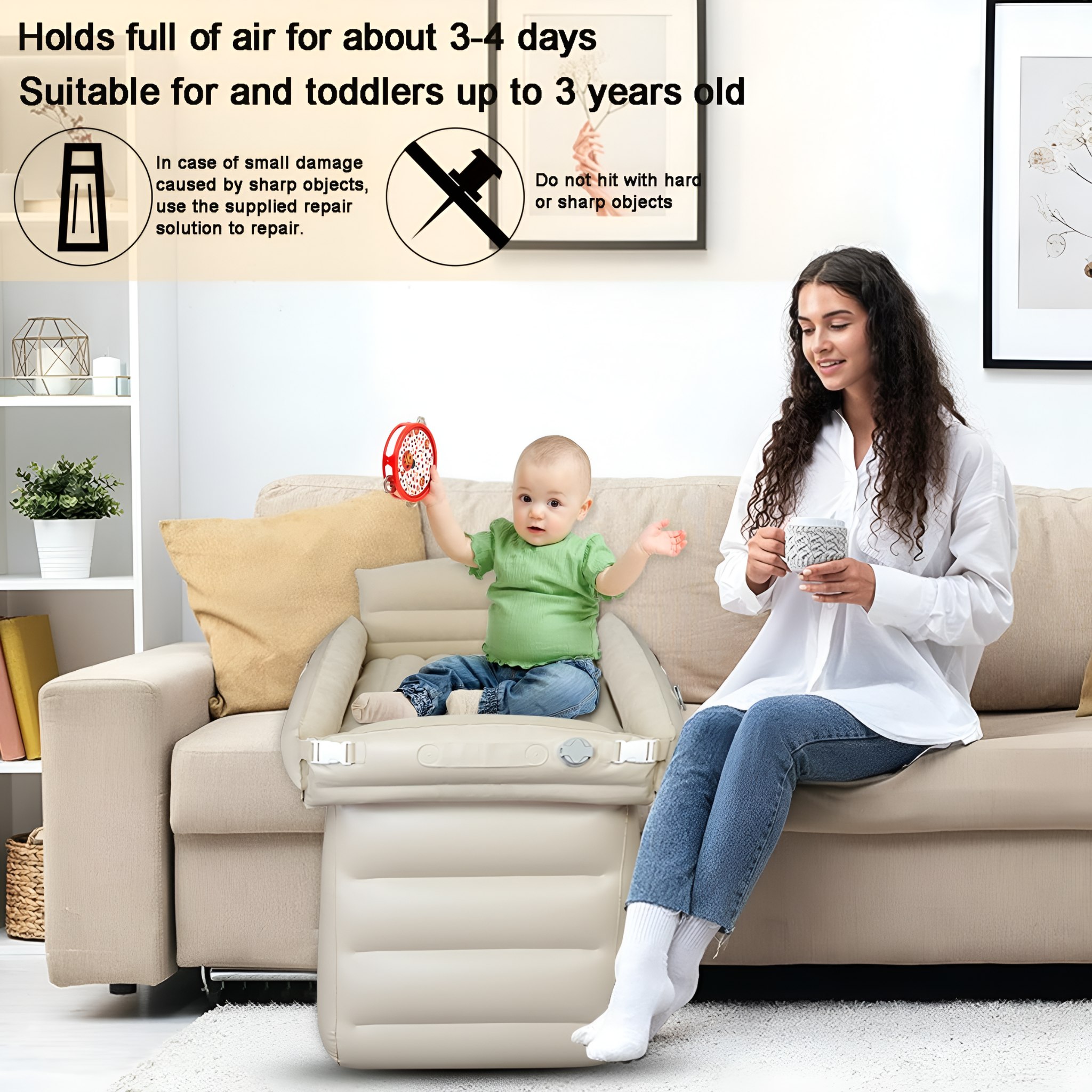 Green Lion Inflatable Toddler Travel Bed, Portable Baby Bed for Car