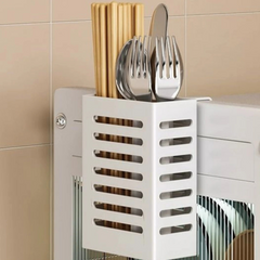 Dish Drainer Rack with Drawer & Lid Cover - Kitchen Countertop Storage Cabinet