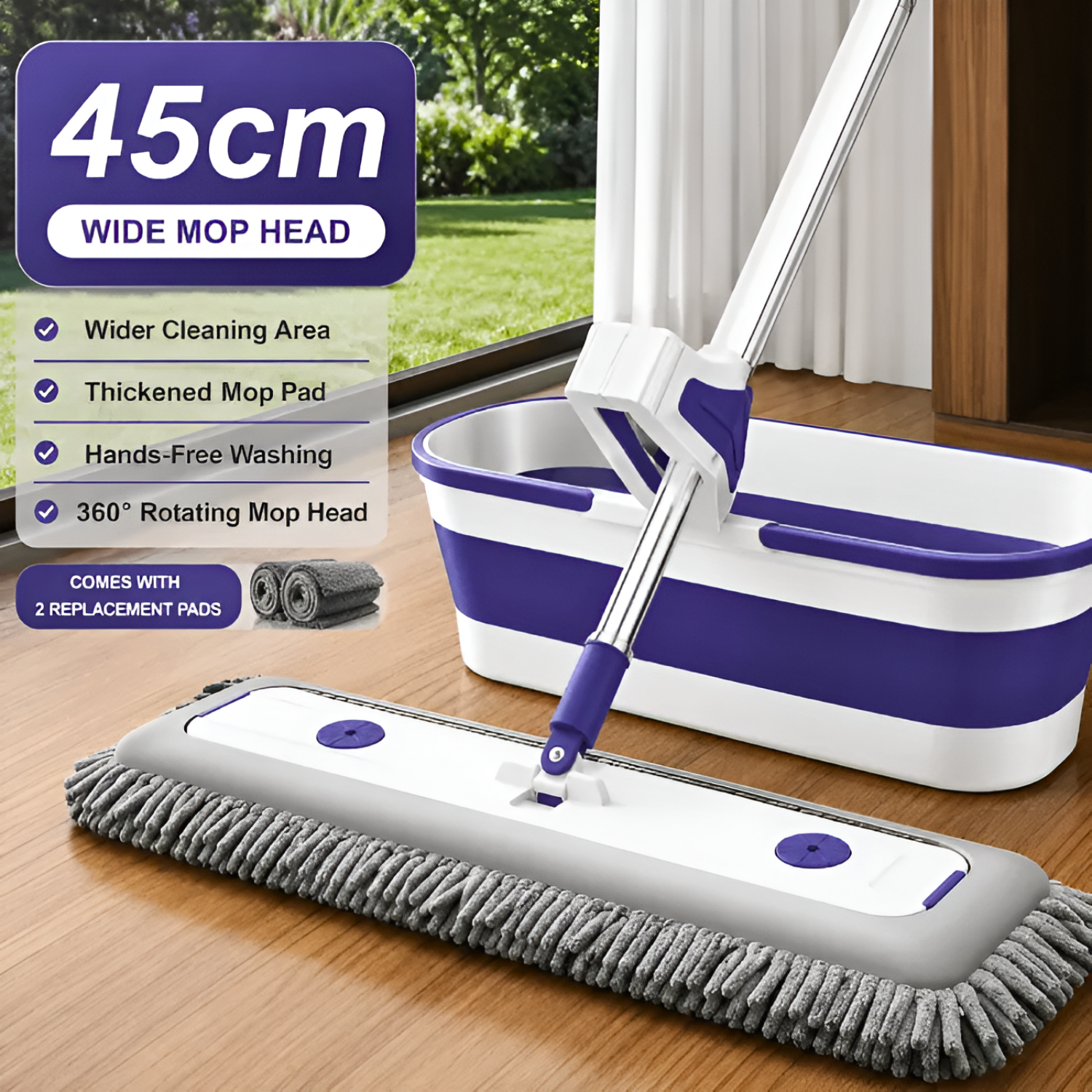 Foldable Flat Mop Bucket Set with Self Wringing Microfiber Cleaner