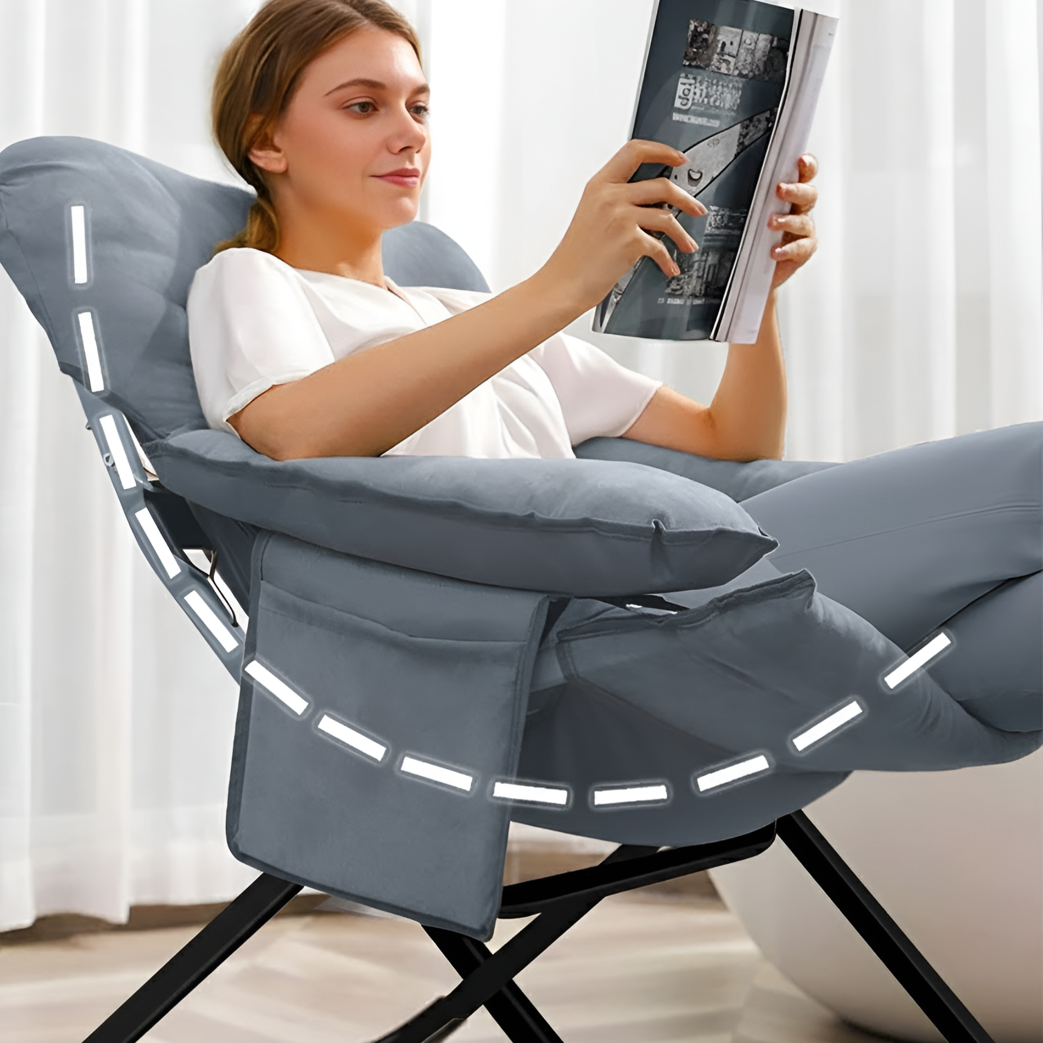 Lazy Lounge Chair Recliner Sofa, Cushioned Relaxing Chair with Side Pocket & Arm Rest