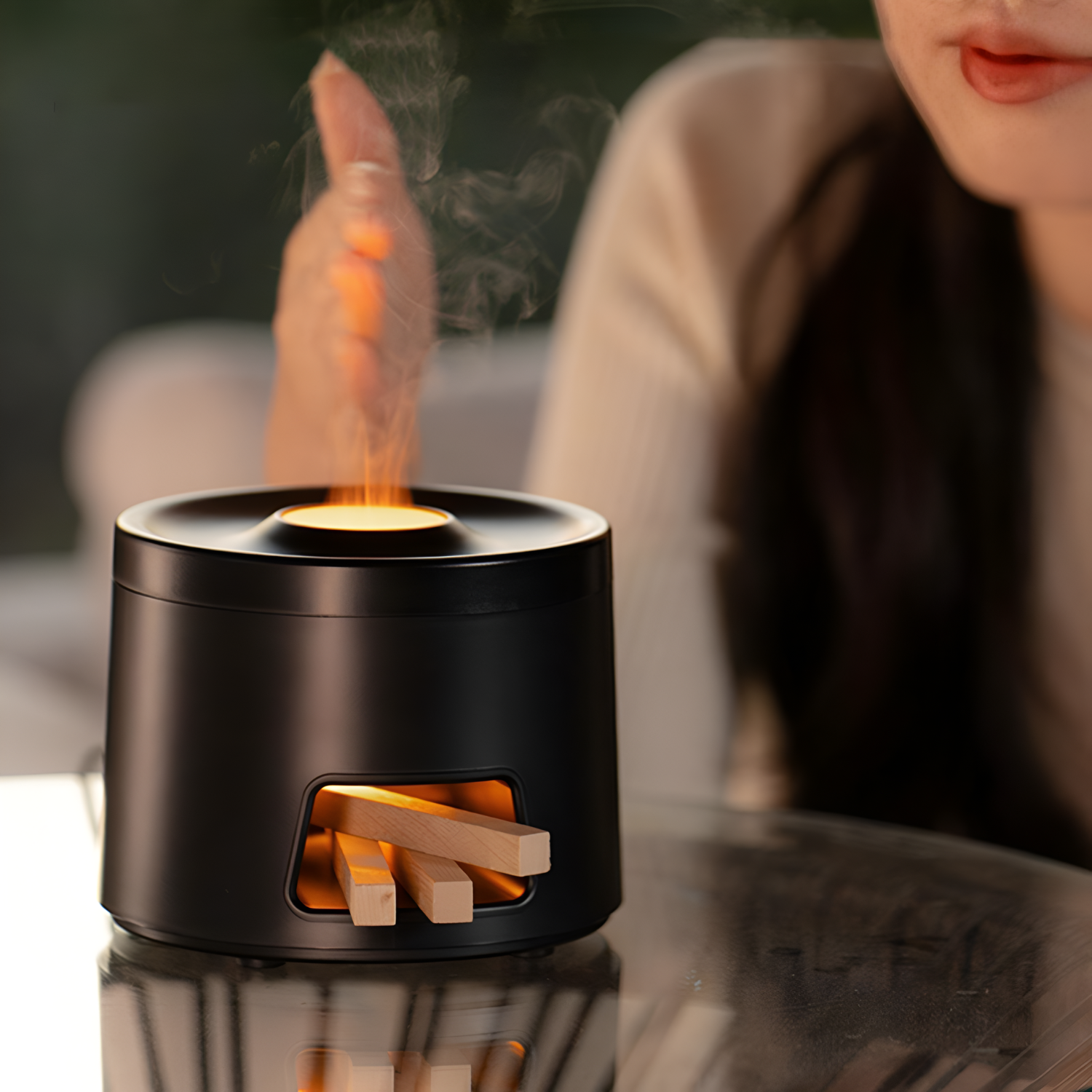 Retro Firewood Flame Stove Aroma Diffuser Humidifier 180ml