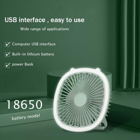 Portable USB Rechargeable 3 Speed Table Desk Fan with Lamp