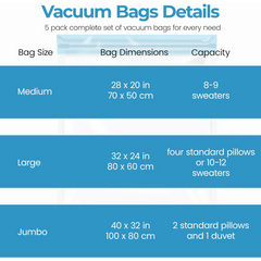 [Value Pack] Large Vacuum Storage Bags for Clothes | Space Saver Reusable Vacuum Bags | 2pcs 50x70cm, 2pcs 60x80cm, 1pcs 80x100cm, Hand Pump