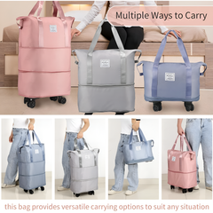Foldable Expandable Travel Duffel Bag with Wheels Large Capacity