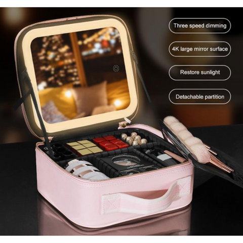 Travel Makeup Cosmetics Organizer Bag with LED Mirror