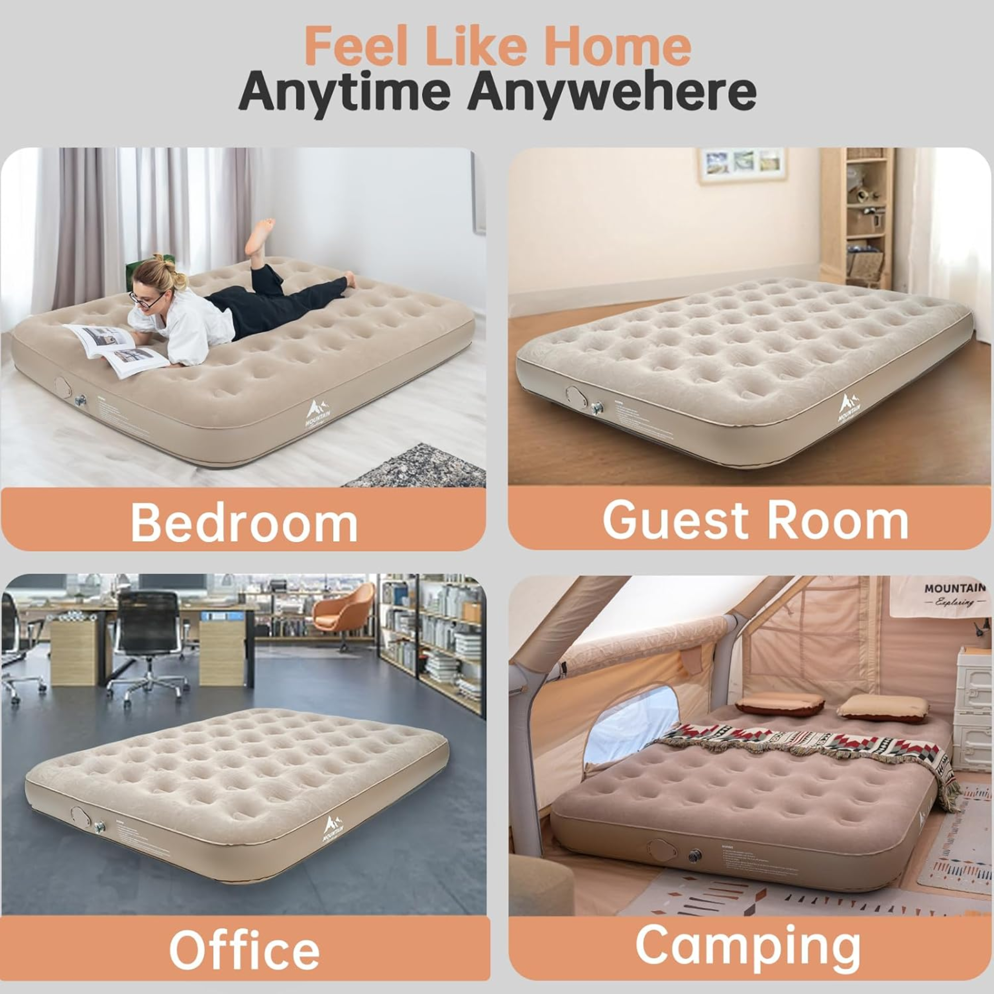 Portable Inflatable Blow Up Air Mattress Bed with Built-in Automatic Pump for Outdoor Camping