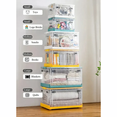 Collapsible Folding Clear Plastic Clothes Storage Box with Latching Lids & Wheels