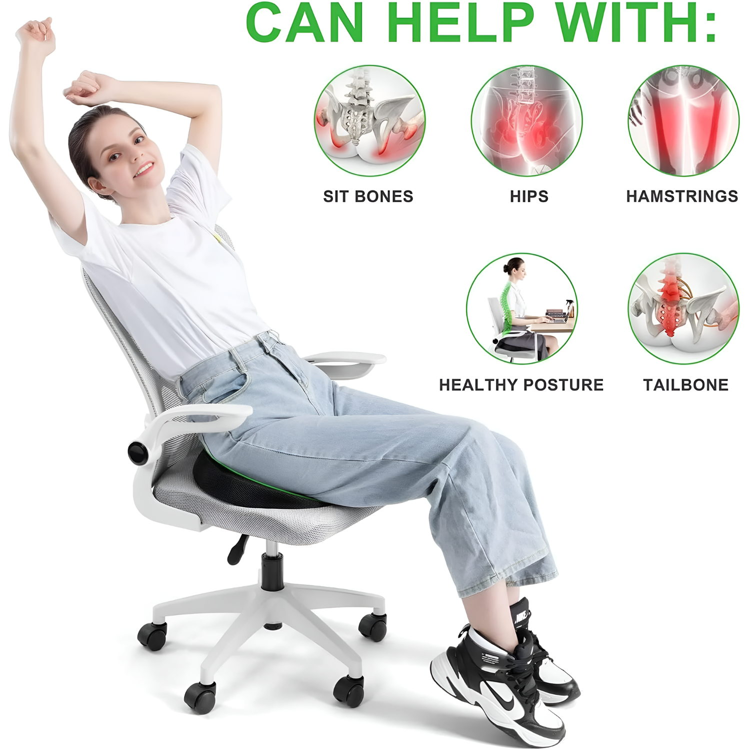 Orthopedic Memory Foam Donut Chair Seat Cushion for Coccyx, Hemorrhoids, Postpartum And Tailbone Pain Relief