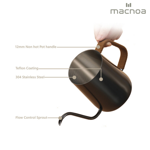 Macnoa MacPour Coffee Pitcher - Gooseneck Sprout, Hand Wound Grip Coffee Pot